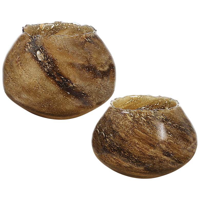 Image 2 Tortoise 9" Wide Bubbled Tortoise Shell Glass Vases Set of 2
