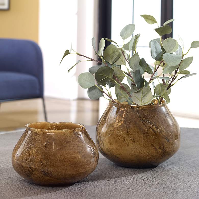 Image 1 Tortoise 9" Wide Bubbled Tortoise Shell Glass Vases Set of 2