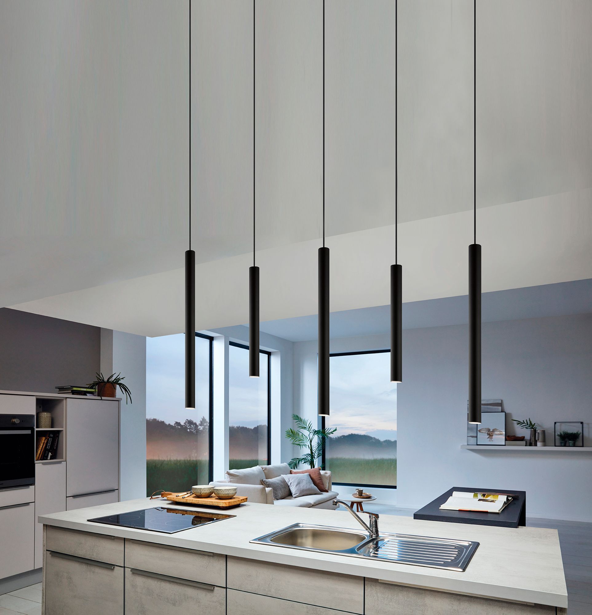 Image 2 Tortoreto - 1-Light LED Single Tube Pendant - Matte Black - 90 Inches more views