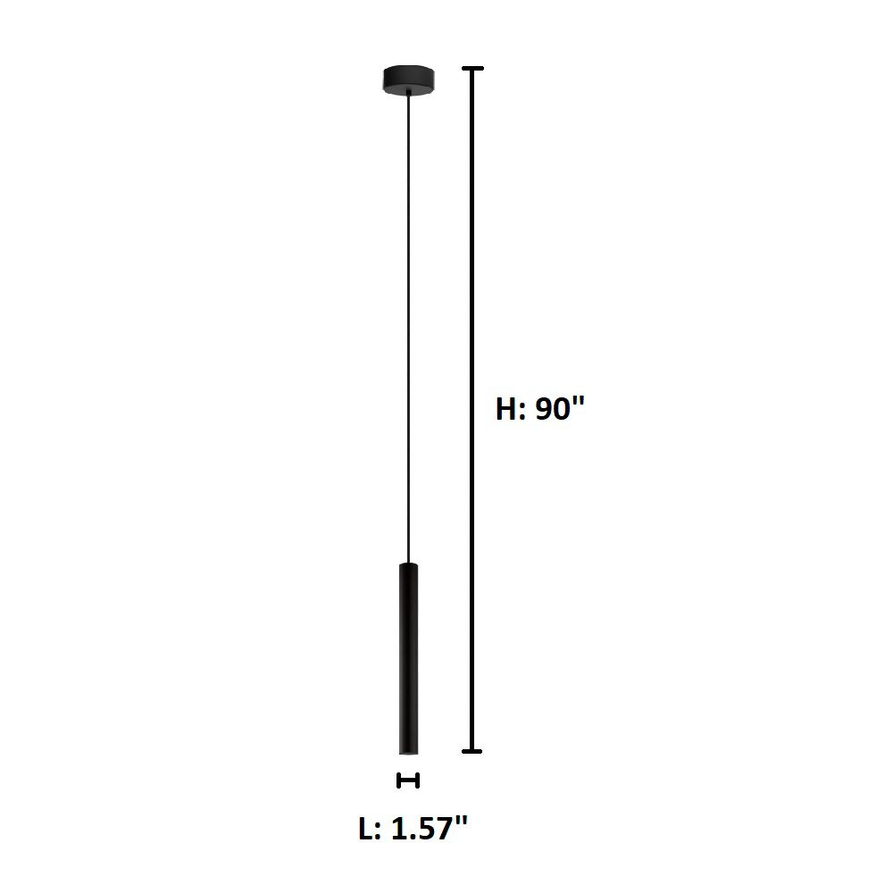 Tortoreto - 1-Light LED Single Tube Pendant - Matte Black - 90 Inches