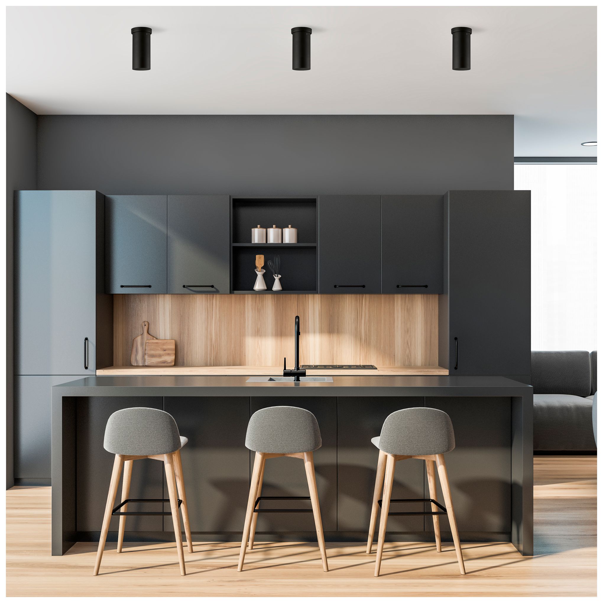 Image 3 Tortoreto - 9 inch Single Tube Ceiling Light - Matte Black Finish more views