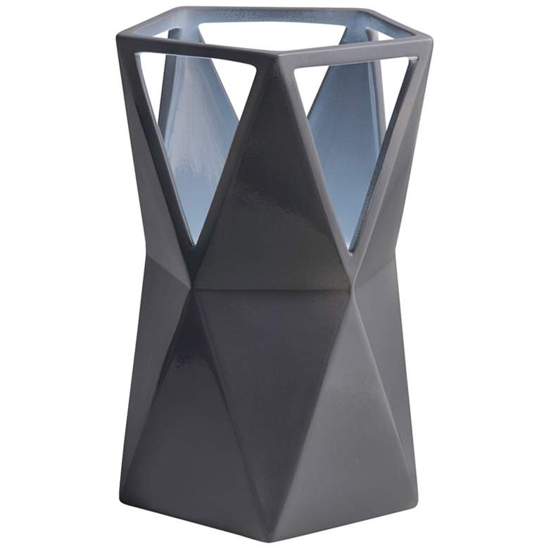 Image 1 Totem 11 3/4" High Gloss Gray Ceramic Portable Accent Table Lamp