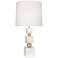 Totem Brass and White Marble Table Lamp with Oyster Shade