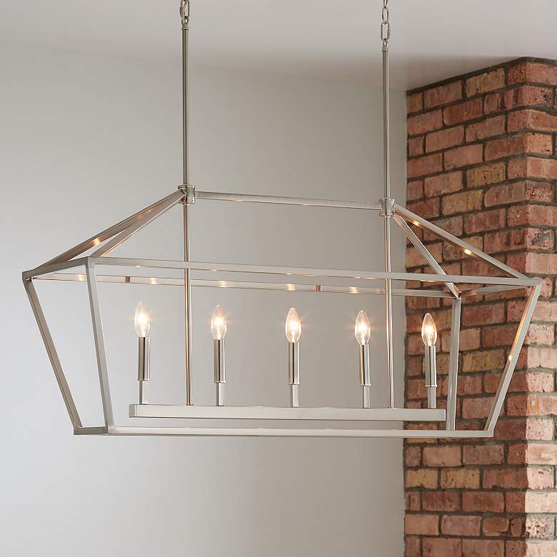 Image 1 Toulia 40" Wide Satin Nickel 5-Light Linear Pendant