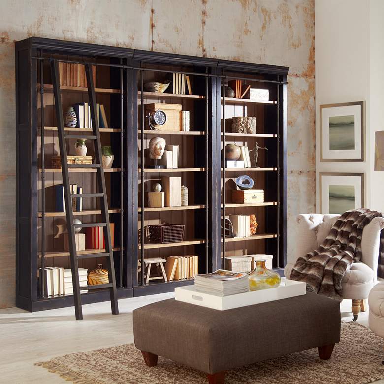 Image 1 Toulouse 120 inch Wide Ebony 6-Shelf Library Bookcase Wall