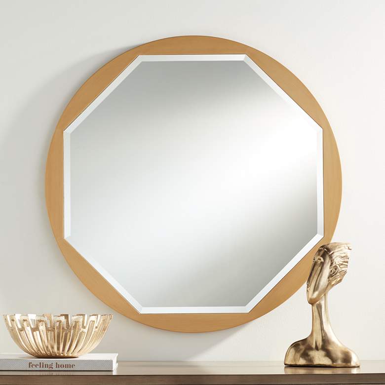 Image 1 Tourasi Brushed Gold 32 inch Round Cut Framed Wall Mirror