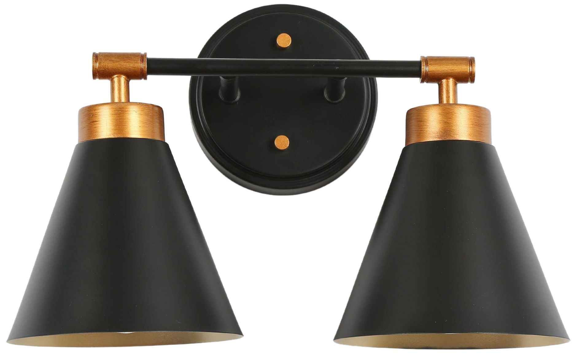 Image 2 Tourmal 14.2"W 2-Light Black Brass Metal Cone Bathroom Vanity Light