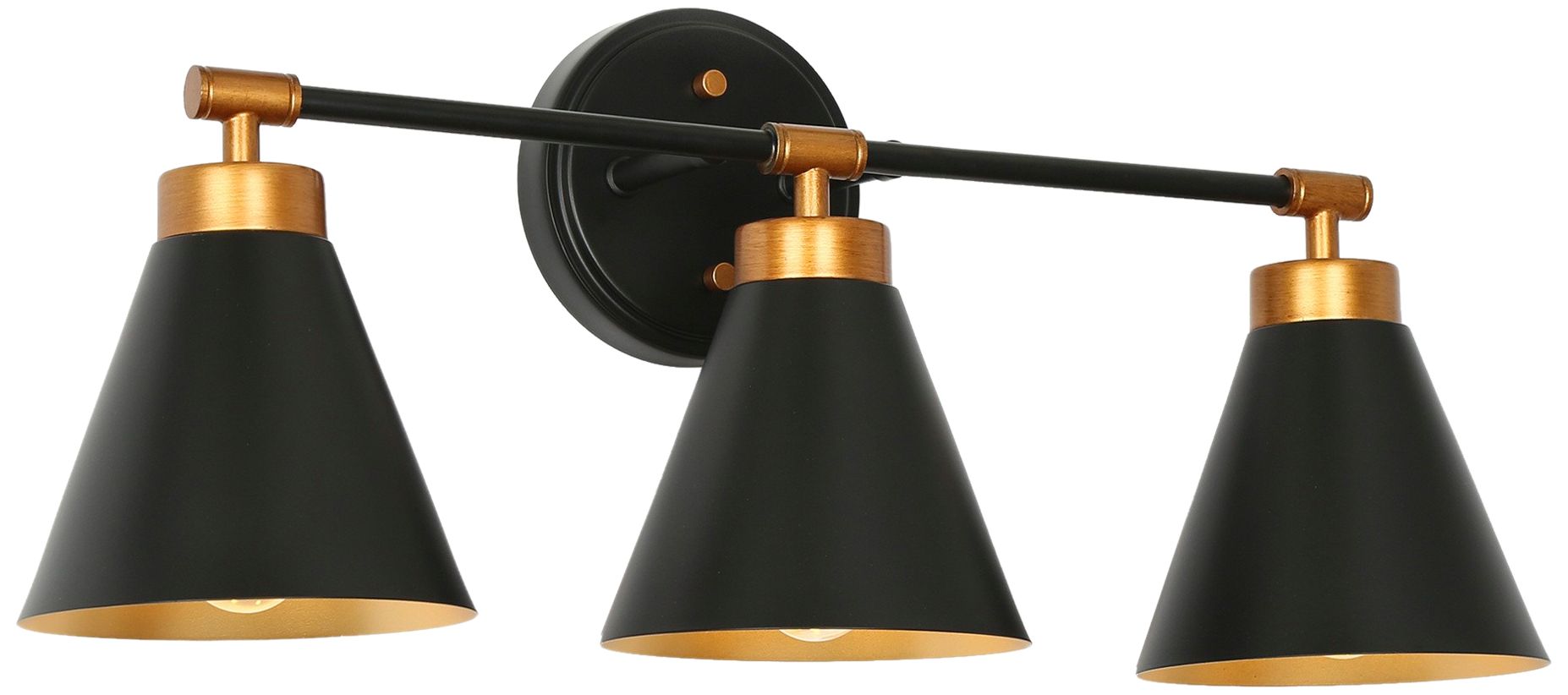 Tourmal 22.4"W 3-Light Black Brass Metal Cone Bathroom Vanity Light