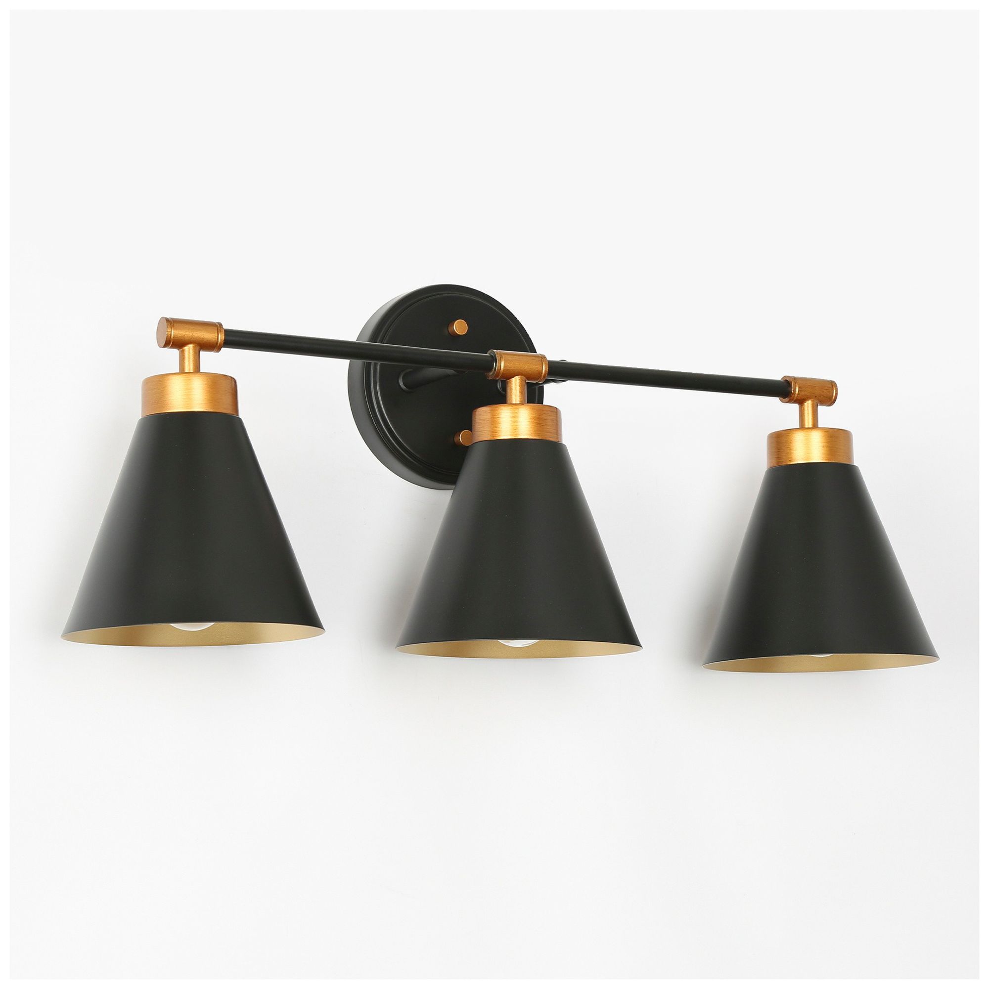 Image 3 Tourmal 22.4"W 3-Light Black Brass Metal Cone Bathroom Vanity Light more views
