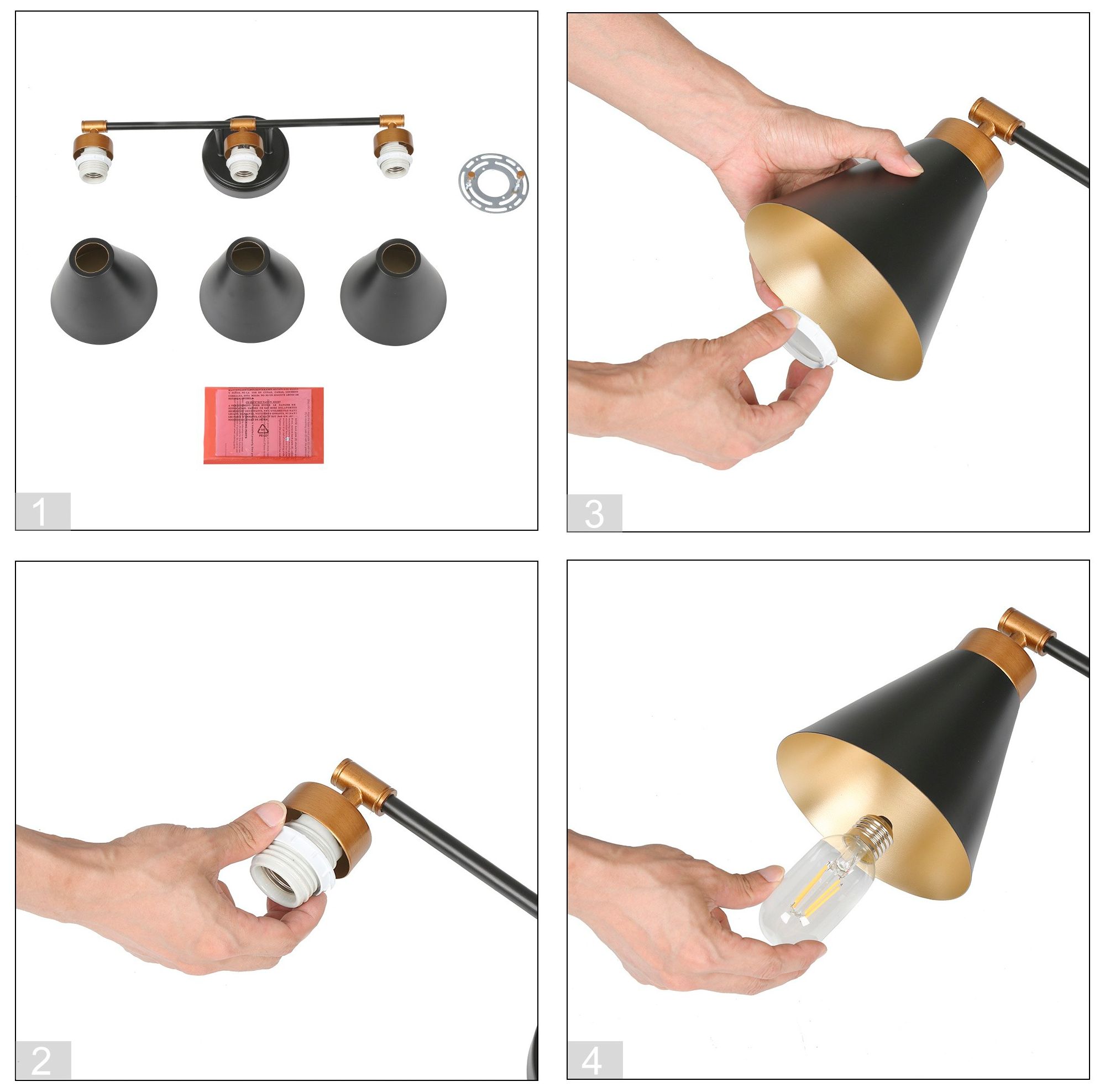 Image 6 Tourmal 22.4"W 3-Light Black Brass Metal Cone Bathroom Vanity Light more views