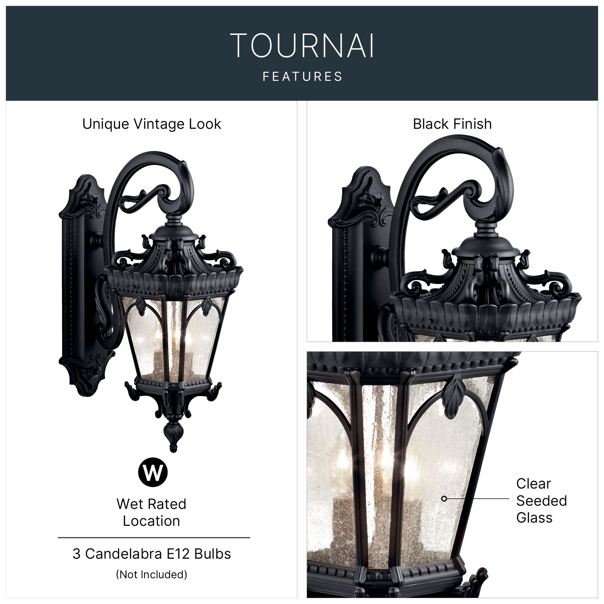 Image 2 Tournai 29" High Textured Black 3-Light Outdoor Wall Light more views