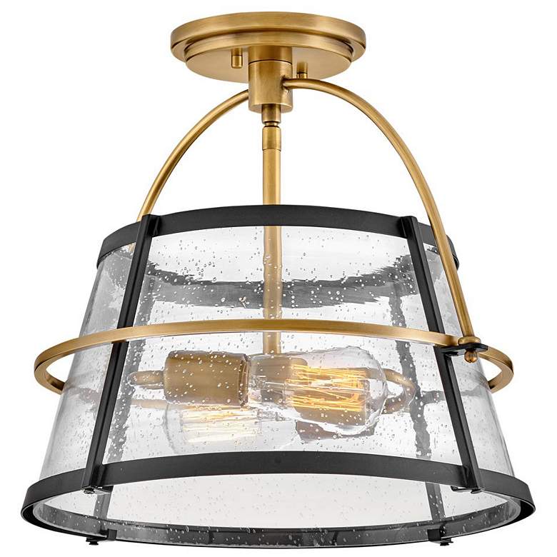 Image 1 Tournon 15"W Heritage Brass and Black 2-Light Ceiling Light