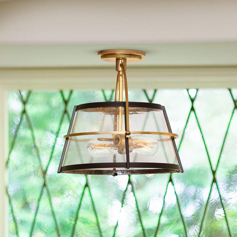 Image 1 Tournon 15"W Heritage Brass and Black 2-Light Ceiling Light