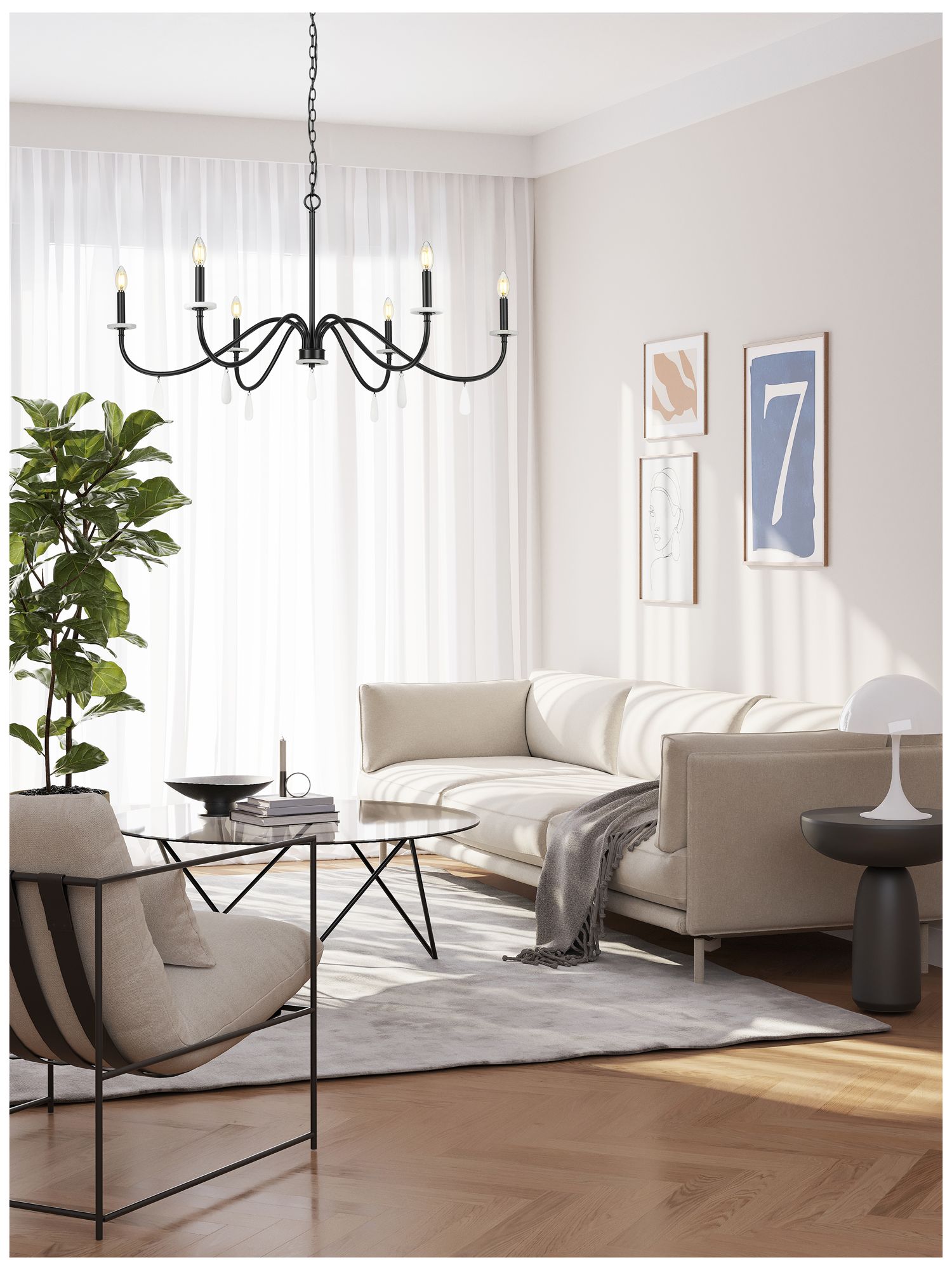 Image 2 Toussant by Z-Lite 45 inch Matte Black 6 Light Chandelier more views