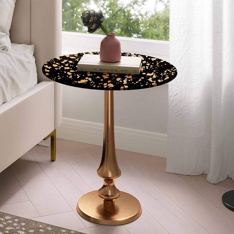 Image 1 TOV 16" Wide Goathide and Gold Aluminum Modern Round Side Table