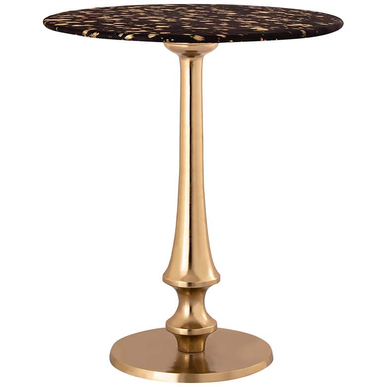 Image 7 TOV 16" Wide Goathide and Gold Aluminum Modern Round Side Table more views
