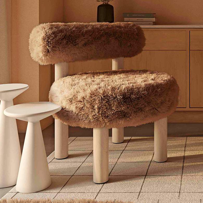Image 2 TOV 24 3/4" Wide Carmel Dark Taupe Vegan Shearling Modern Accent Chair