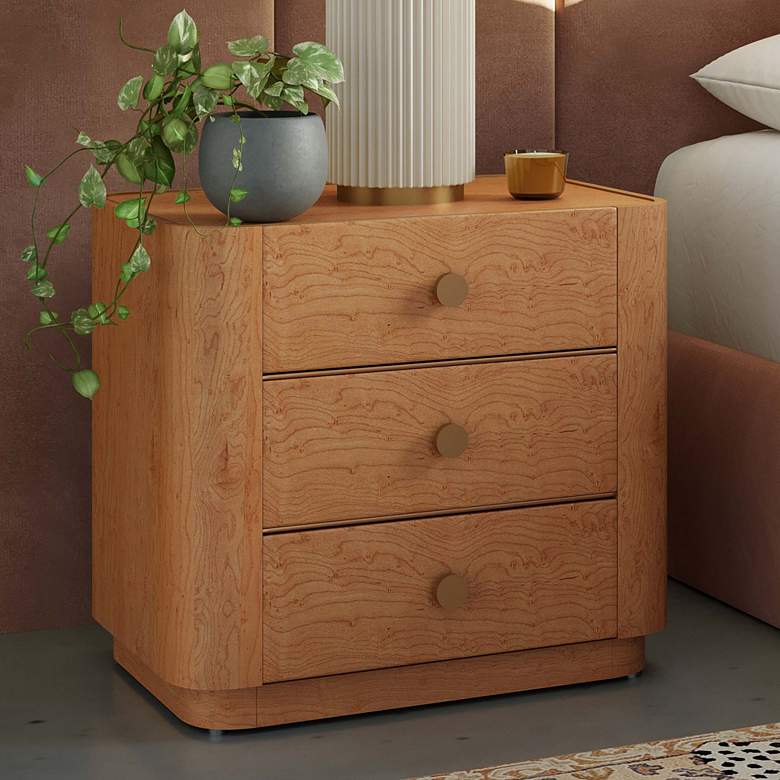 Image 1 TOV Abigail 22" Wide Natural Birdseye Wood 3-Drawer Nightstand