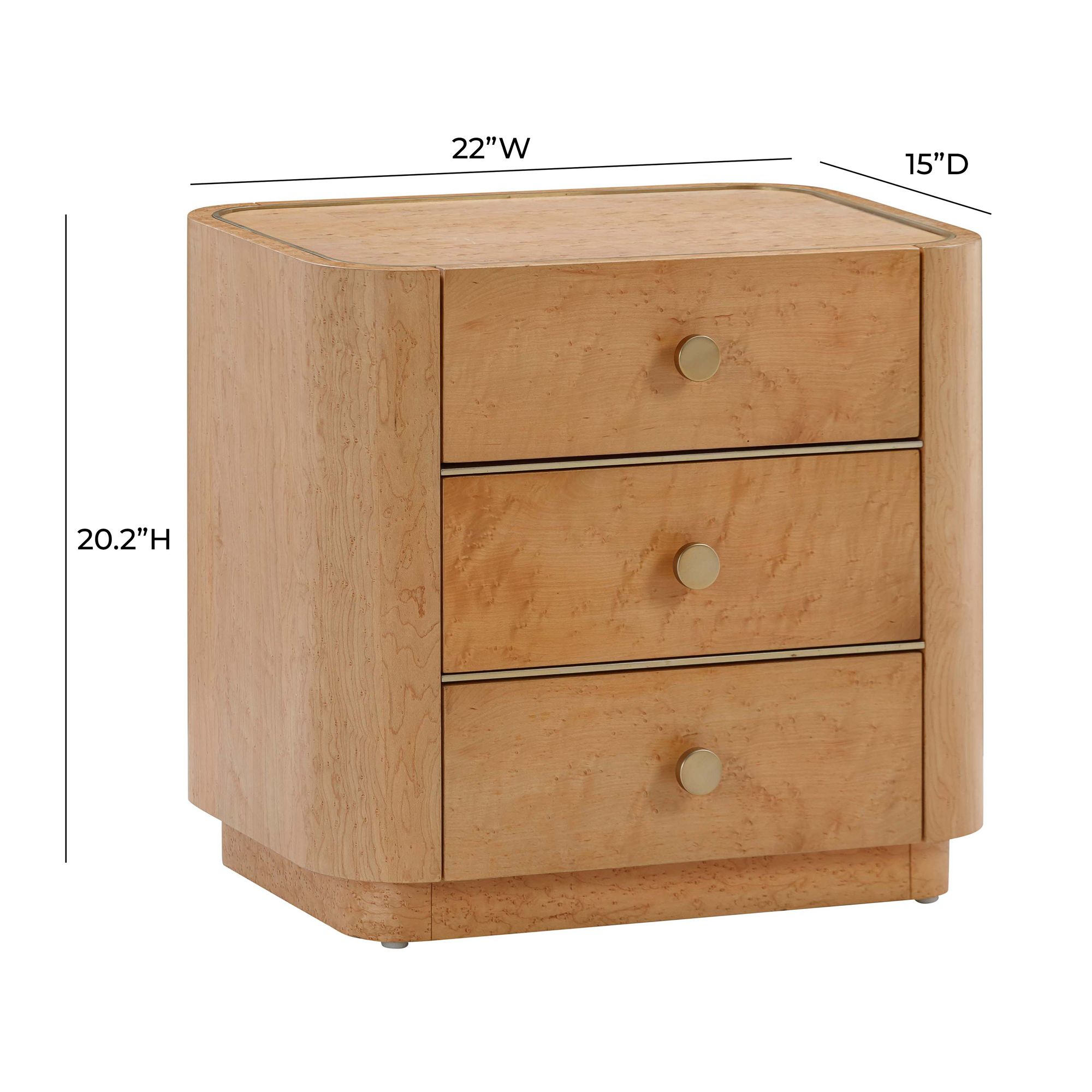 TOV Abigail 22" Wide Natural Birdseye Wood 3-Drawer Nightstand