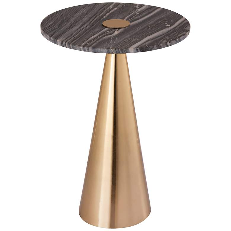 Image 2 TOV Addyson 16" Wide Brushed Gold and Gray Marble Modern Side Table