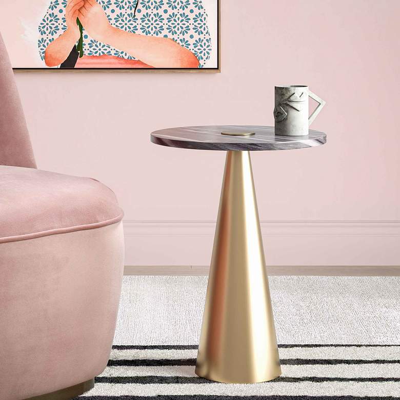 Image 1 TOV Addyson 16" Wide Brushed Gold and Gray Marble Modern Side Table