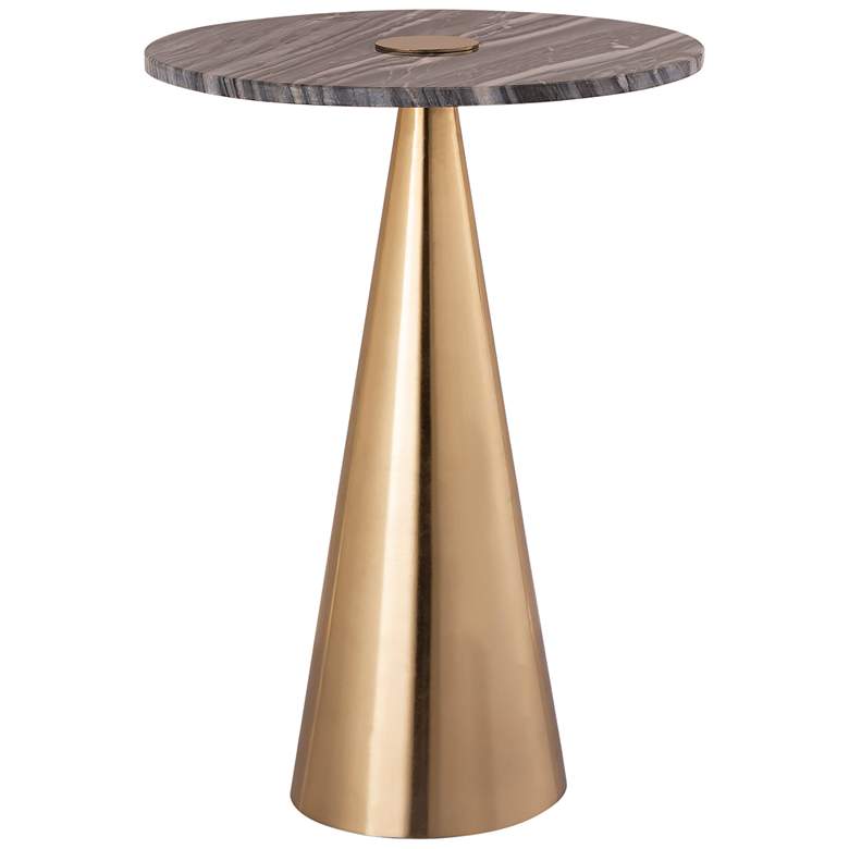Image 5 TOV Addyson 16" Wide Brushed Gold and Gray Marble Modern Side Table more views
