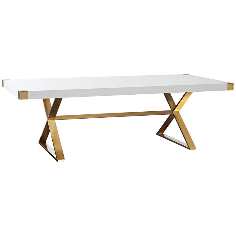Image 1 TOV Adeline 96" Wide High Gloss White Lacquer and Gold Dining Table
