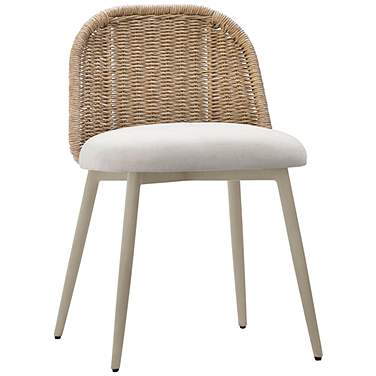 TOV Alexa 18" Wide Modern Cream Metal and Wicker Outdoor Dining Chair