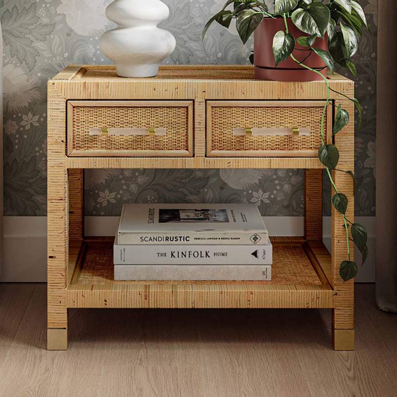 Image 2 TOV Amara 25 1/4" Wide Natural Rattan 2-Drawer Nightstand