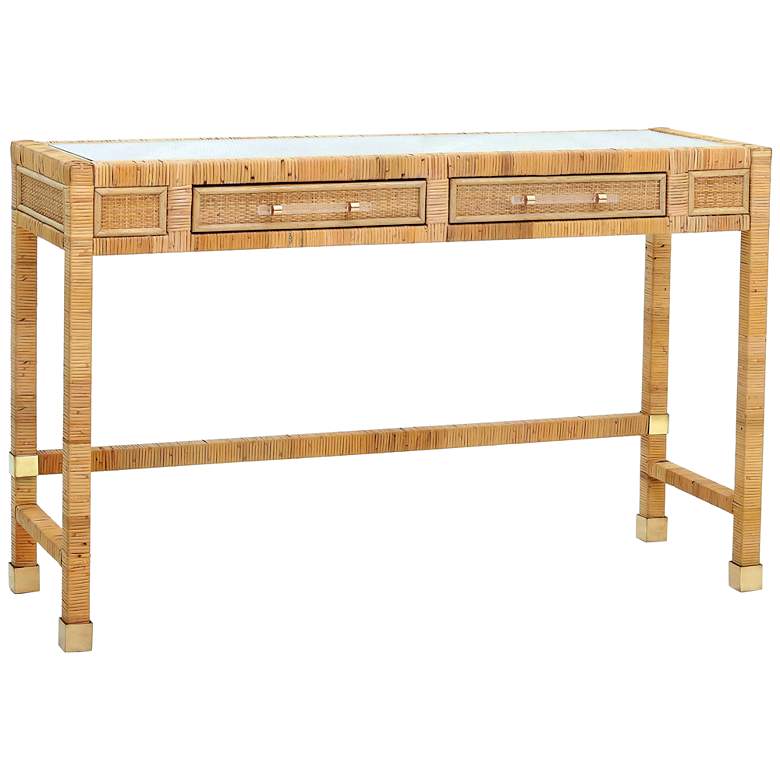 Image 2 TOV Amara 47 1/4" Coastal Natural Rattan Rectangular 2-Drawer Desk