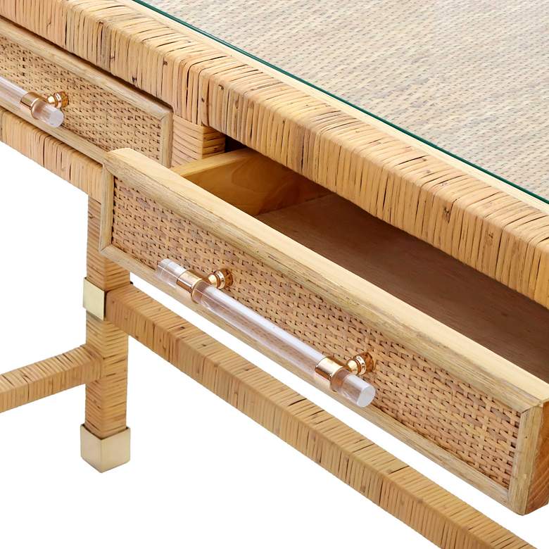 Image 3 TOV Amara 47 1/4" Coastal Natural Rattan Rectangular 2-Drawer Desk more views