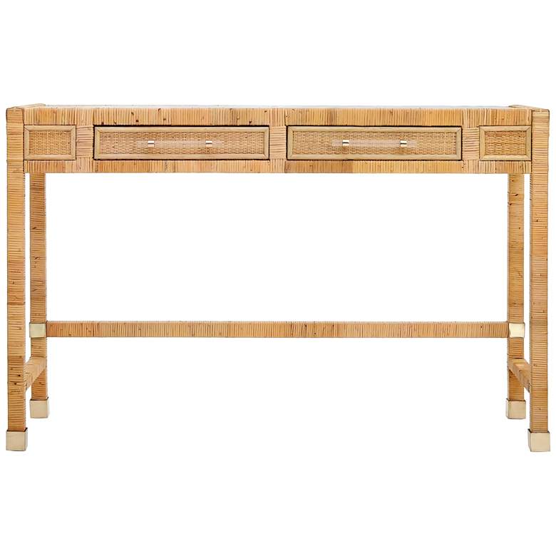 Image 5 TOV Amara 47 1/4" Coastal Natural Rattan Rectangular 2-Drawer Desk more views