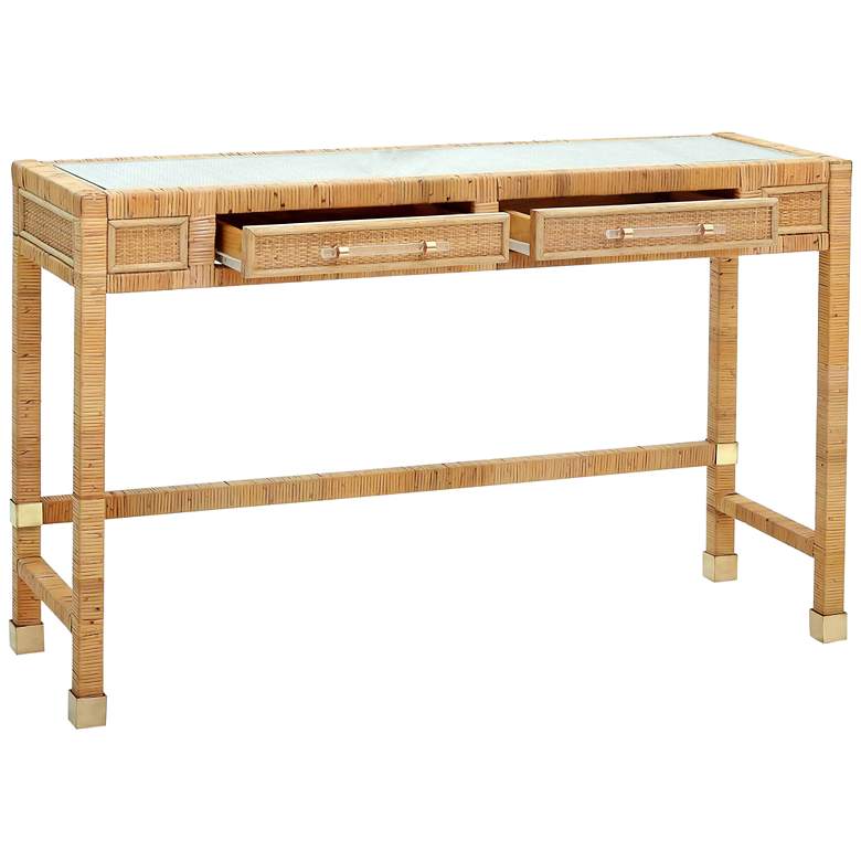 Image 6 TOV Amara 47 1/4" Coastal Natural Rattan Rectangular 2-Drawer Desk more views