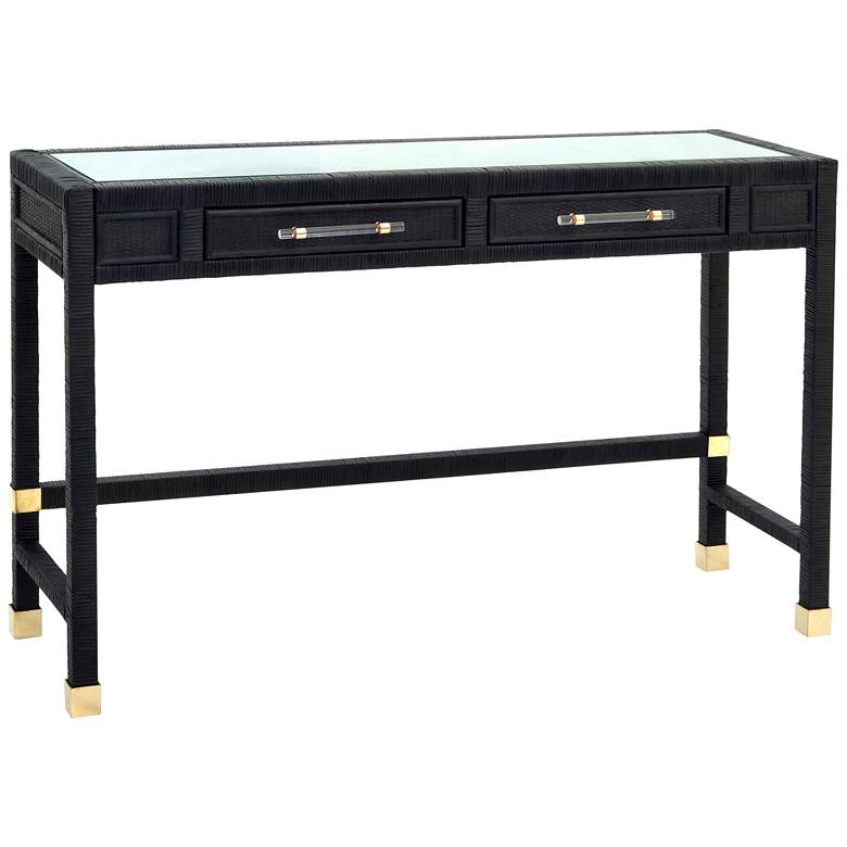 Image 2 TOV Amara 47 1/4" Wide Charcoal Rattan Rectangular 2-Drawer Desk