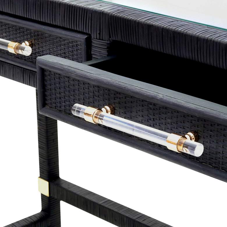 Image 4 TOV Amara 47 1/4" Wide Charcoal Rattan Rectangular 2-Drawer Desk more views