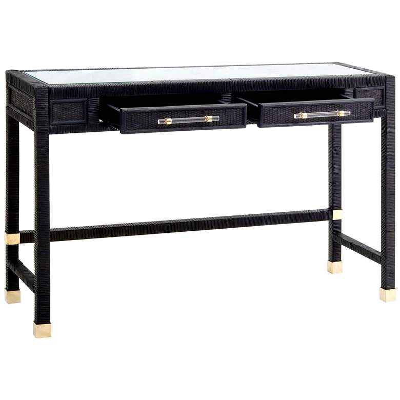 Image 6 TOV Amara 47 1/4" Wide Charcoal Rattan Rectangular 2-Drawer Desk more views