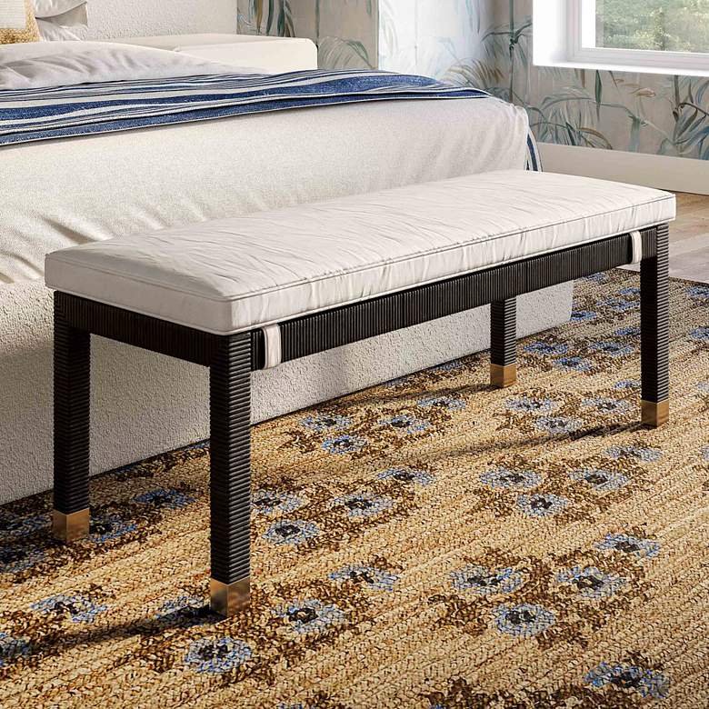 Image 1 TOV Amara 49 3/4" Wide Charcoal Black Woven Rattan Rectangular Bench