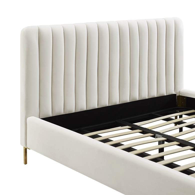 Image 3 TOV Angela 59 3/4" Wide Modern Cream Velvet Channel-Tufted Full Bed more views