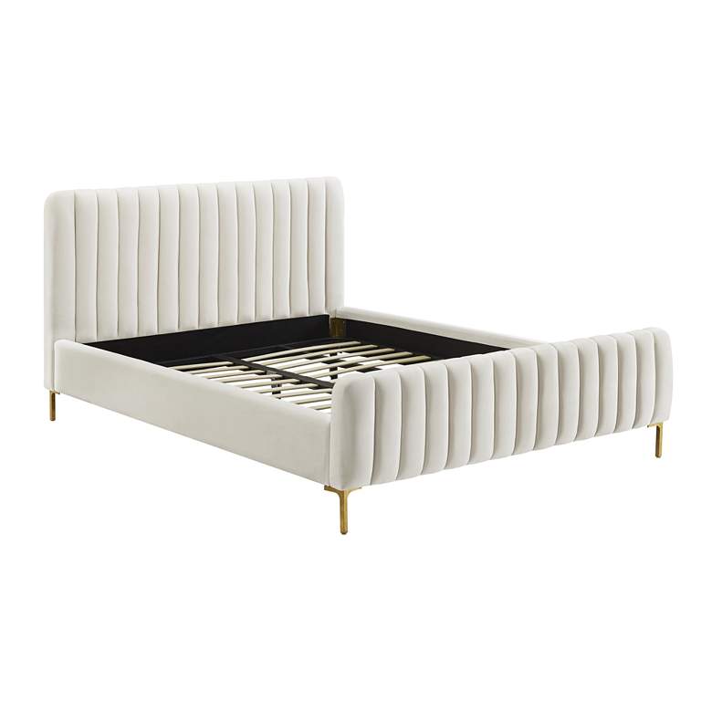 Image 4 TOV Angela 59 3/4" Wide Modern Cream Velvet Channel-Tufted Full Bed more views