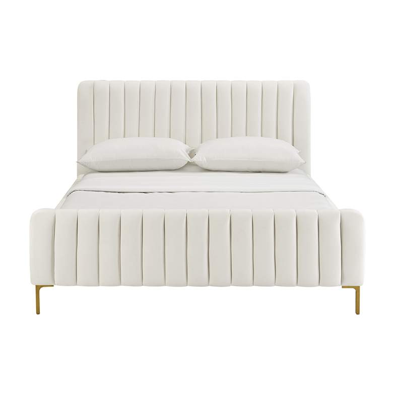 Image 5 TOV Angela 59 3/4" Wide Modern Cream Velvet Channel-Tufted Full Bed more views
