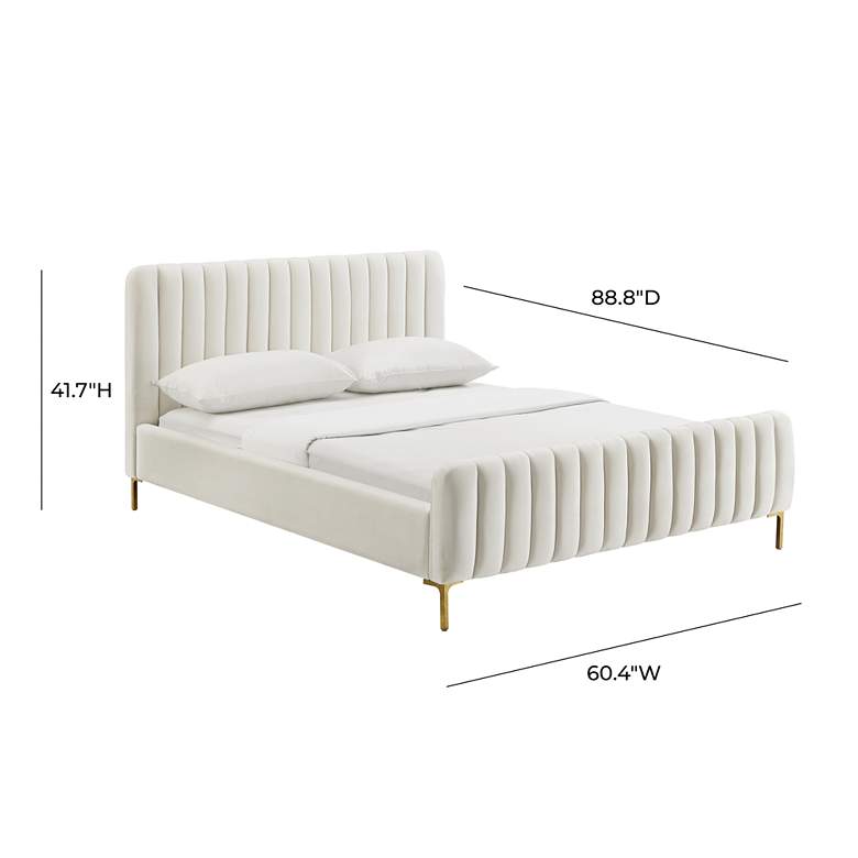 Image 6 TOV Angela 59 3/4" Wide Modern Cream Velvet Channel-Tufted Full Bed more views