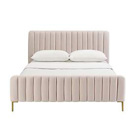Image5 of TOV Angela Blush Velvet Channel-Tufted Modern Full Size Bed more views