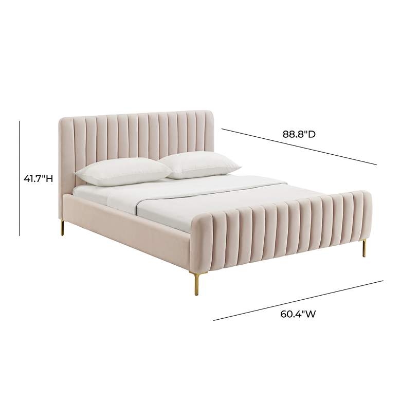 Image 6 TOV Angela Blush Velvet Channel-Tufted Modern Full Size Bed more views