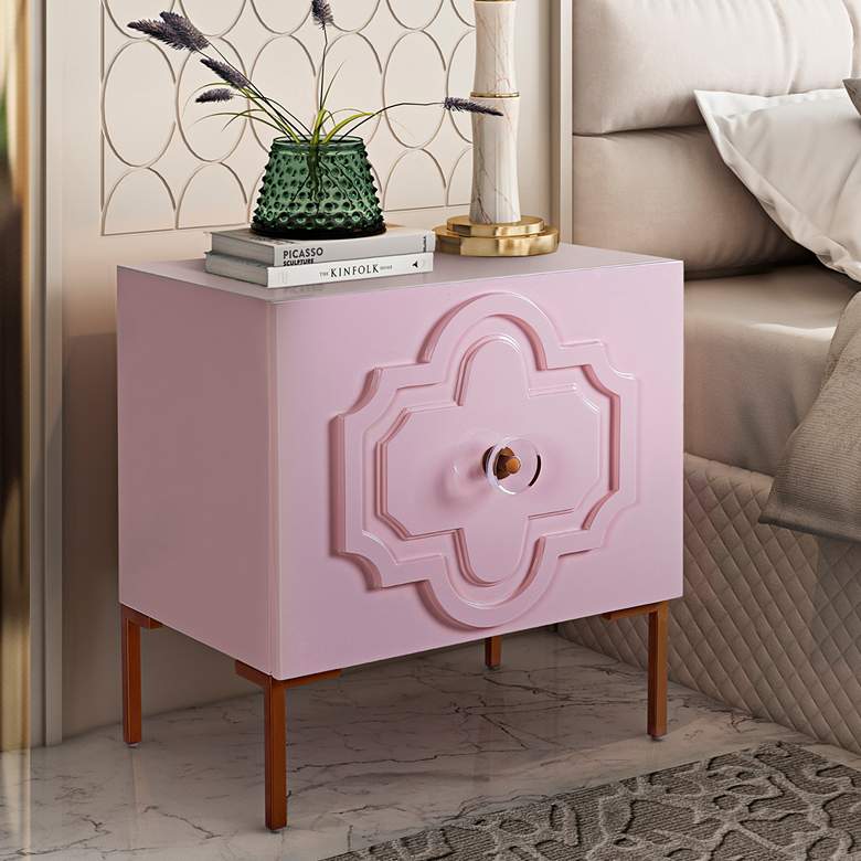 Image 1 TOV Anna 22" Wide Pink Lacquer 1-Door Side Table