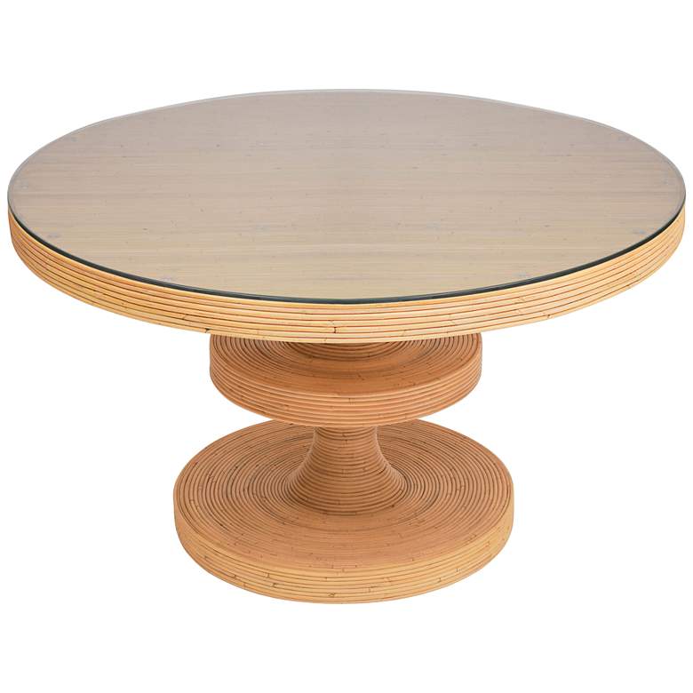 Image 5 TOV Apollonia 51 1/4" Modern Coastal Natural Rattan Round Dining Table more views