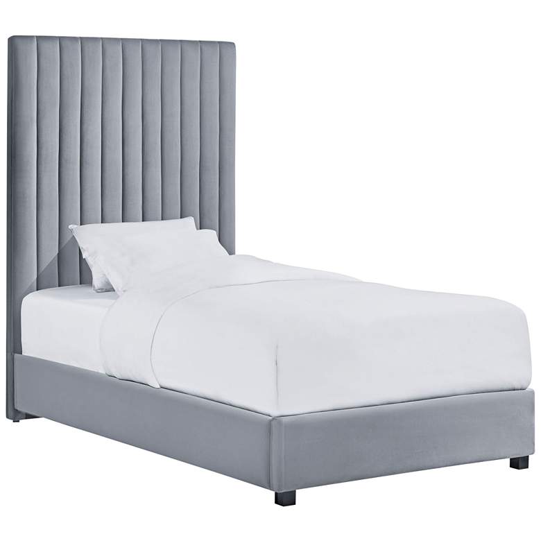 Image 1 TOV Arabelle 44" Wide Gray Velvet Channel Tufted Twin Bed Frame