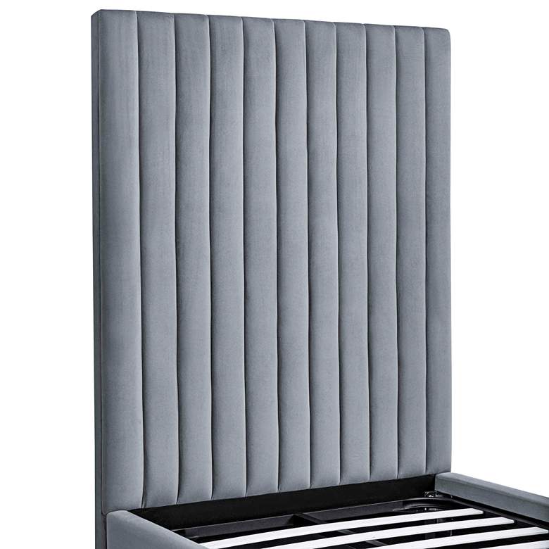 Image 2 TOV Arabelle 44" Wide Gray Velvet Channel Tufted Twin Bed Frame more views