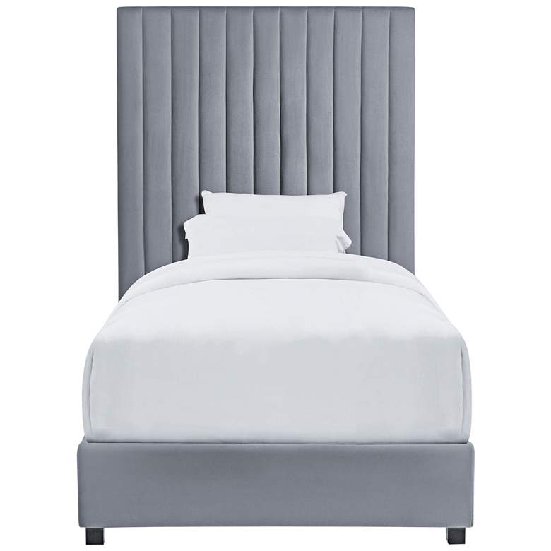Image 3 TOV Arabelle 44" Wide Gray Velvet Channel Tufted Twin Bed Frame more views