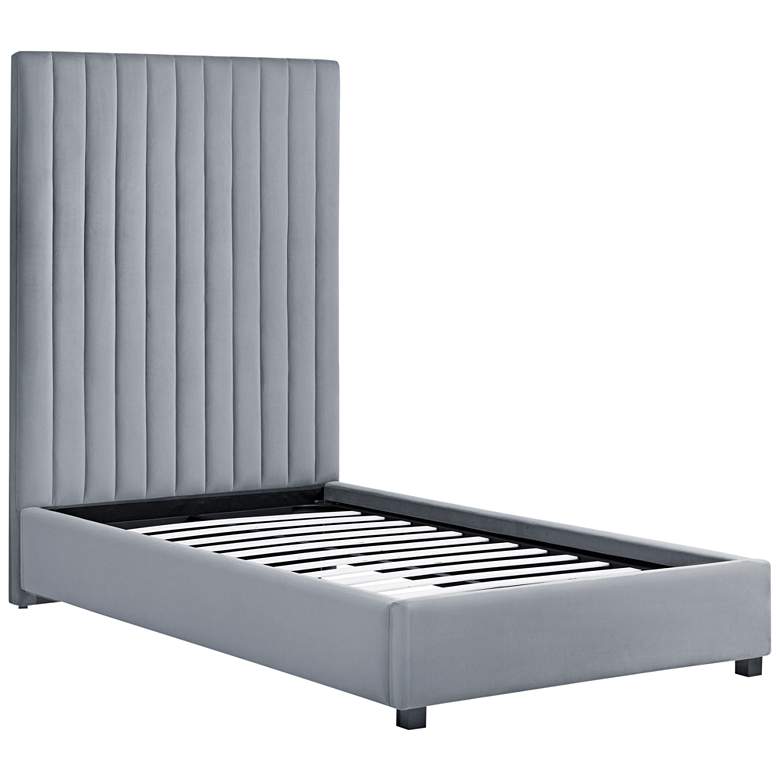 Image 4 TOV Arabelle 44" Wide Gray Velvet Channel Tufted Twin Bed Frame more views