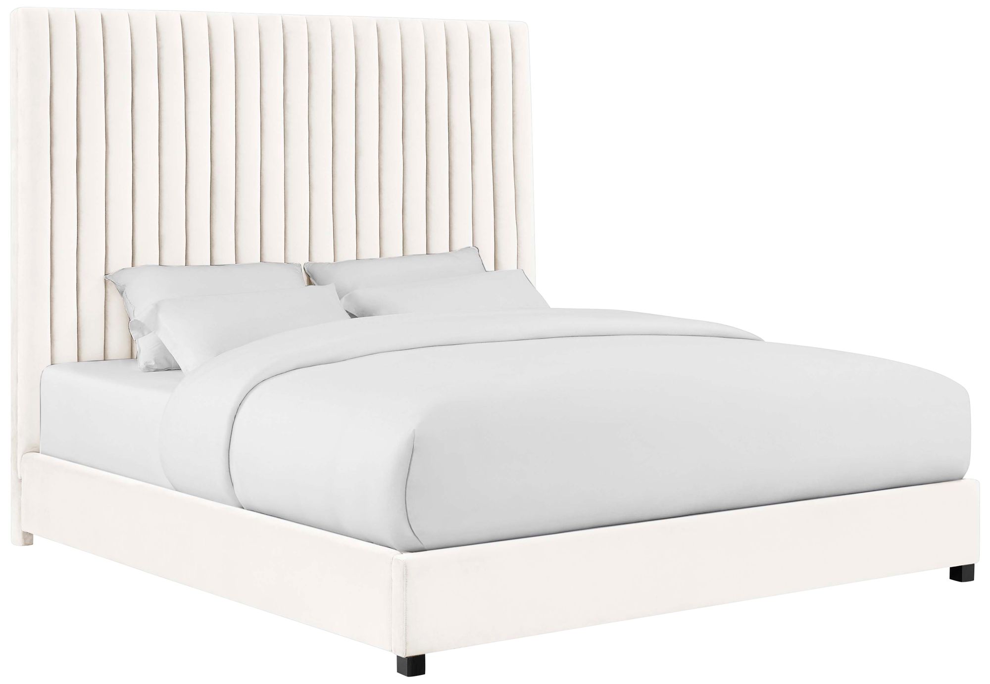 Thumbnail2 of TOV Arabelle 81" Wide Modern White Velvet Tufted Headboard King Bed